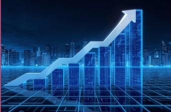 Corporate Growth Chart and City Skyline